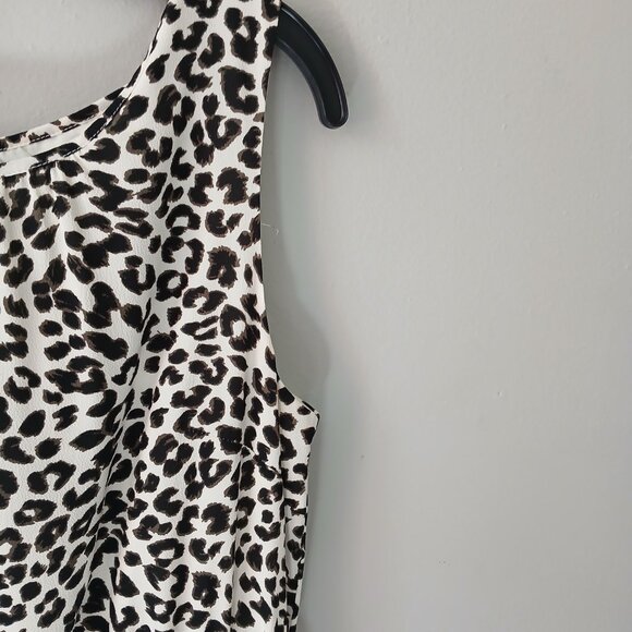 Talbots Sz 14 Leopard Print Ruffle Hem Dress Sleeveless‎ Tank Midi Keyhole Neck - Picture 10 of 15